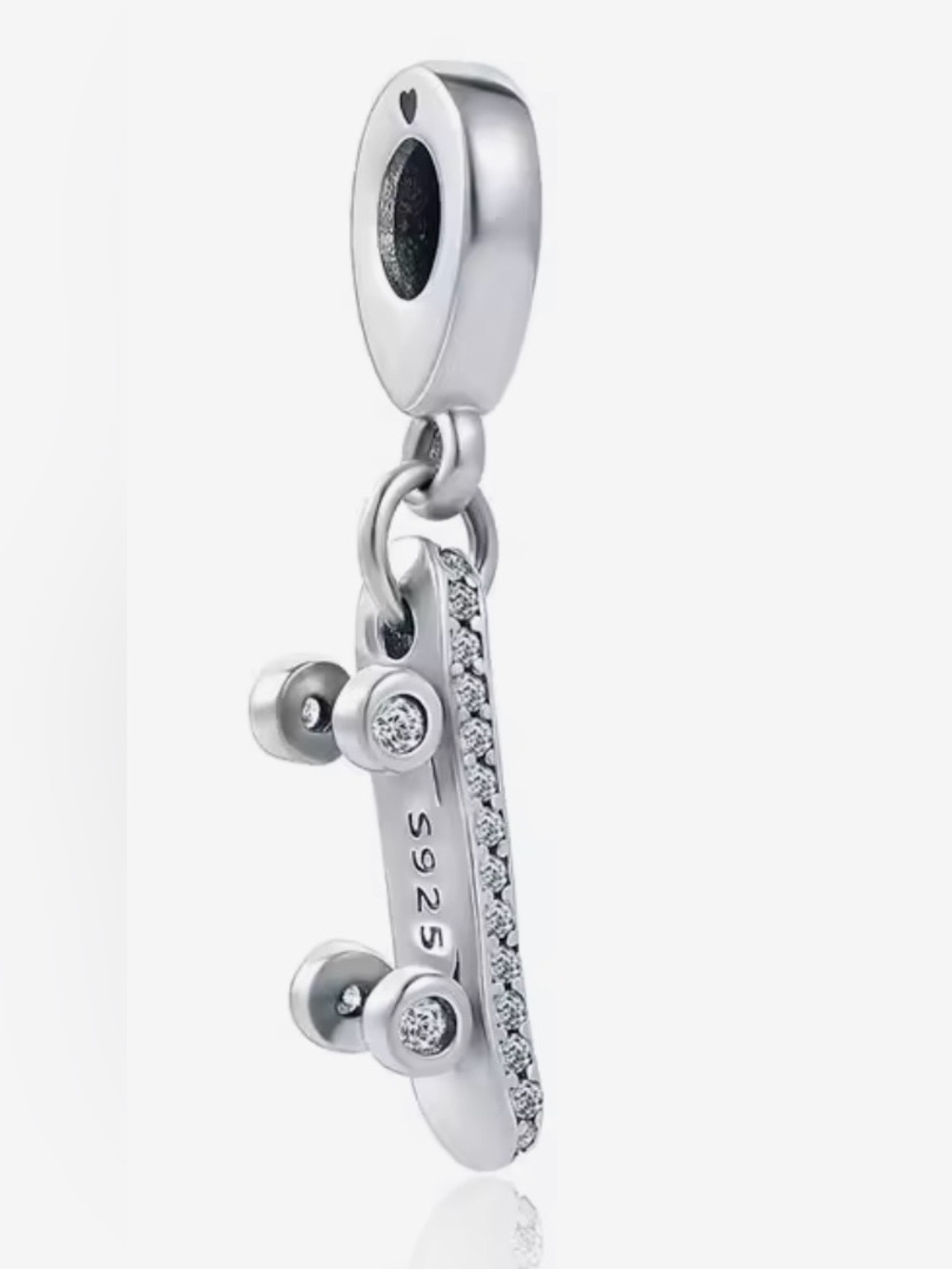 Silver & Sparkle Skateboard Dangle Charm
